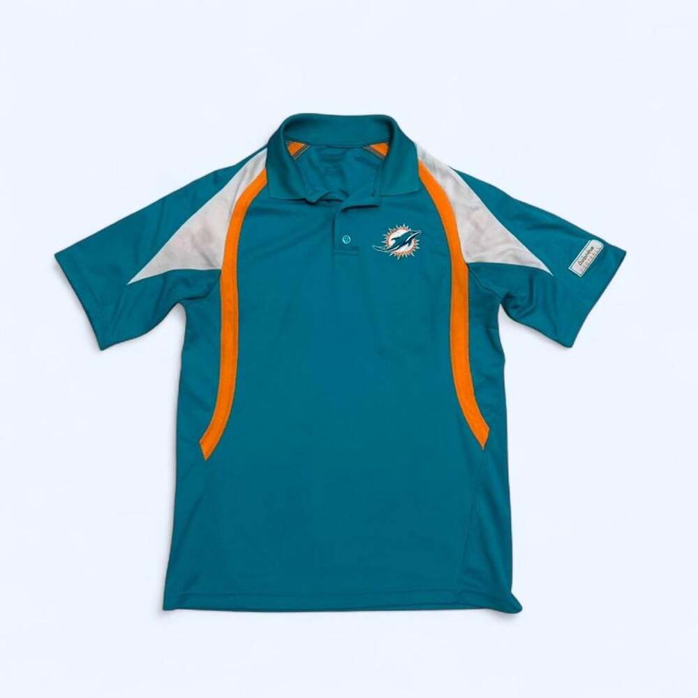 Miami Dolphins Polo Shirt Mens Medium Aqua NFL Football Dri Fit Team Apparel